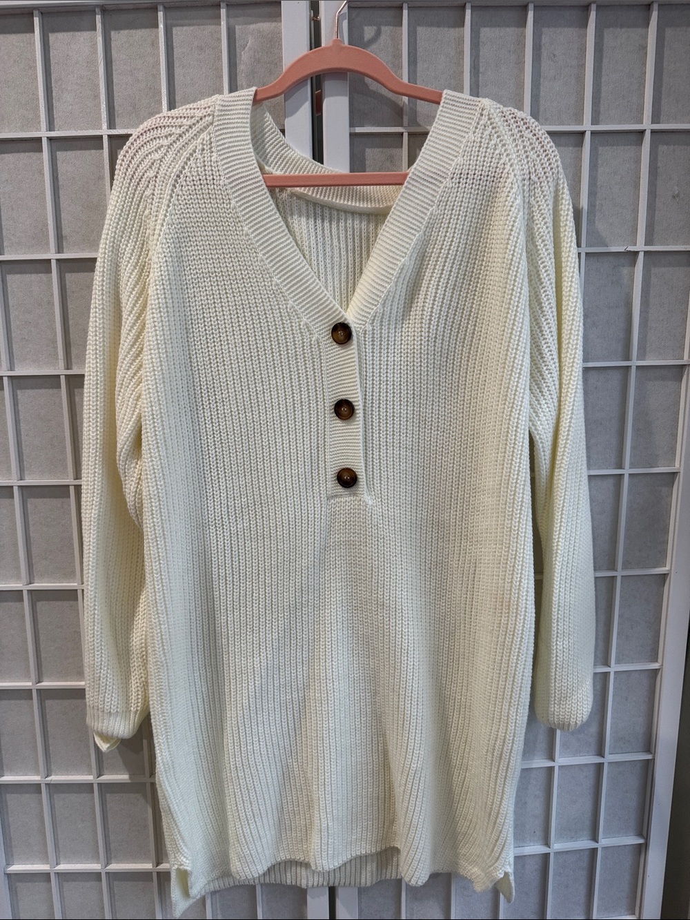 Cupshe Cream Ribbed V-Neck Button Down Sweater/Sweater Dress